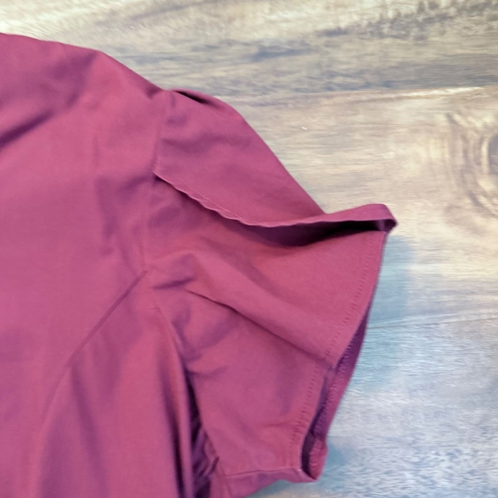 Jaanuu Womens Tulip Sleeve Zipper V-Neck Scrub Top Burgundy Wine Size L - Picture 3 of 6